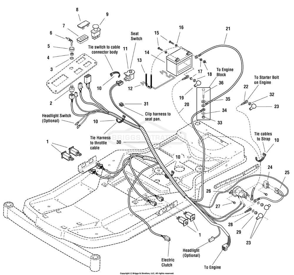 Electrical Group Diagram and Parts List for 2690519 (107277741)(2005) Briggs and Stratton Lawn Tractor